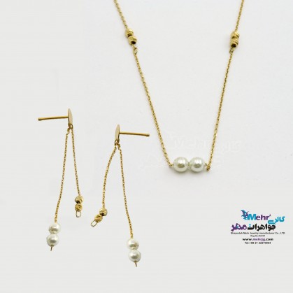 Half a Set of Gold - Necklace and Earrings - Pearl Design Badge-SS0406